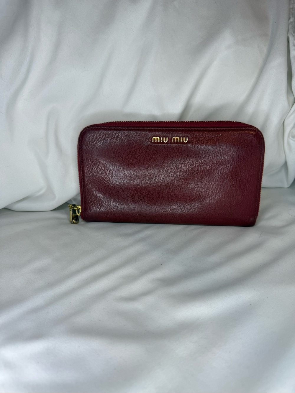 Miu Miu Deep Burgundy Leather Zip Wallet